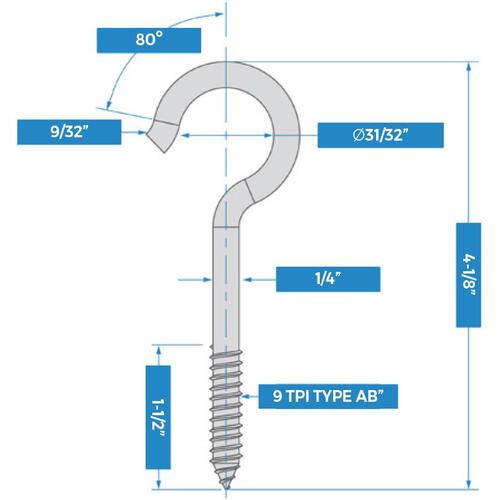 V2040 4-1/8" #3 Ceiling Hooks - Black