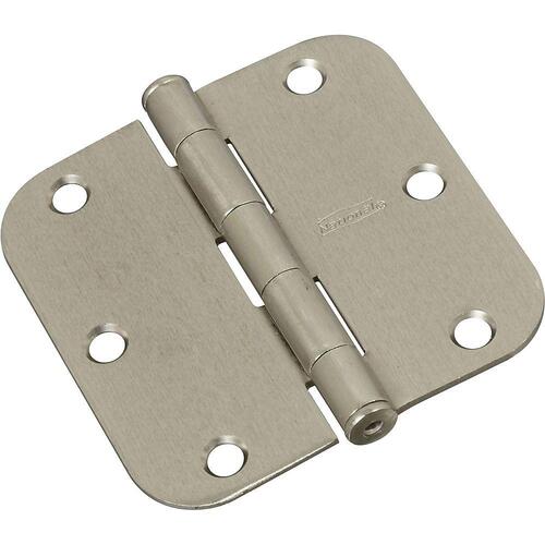 Door Hinge, Interior, Round-Edge, Satin Nickel, 3-1/2 In.