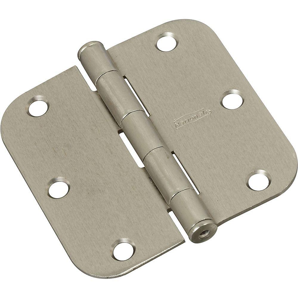 National Hardware N830-242 Door Hinge, Interior, Round-Edge, Satin Nickel, 3-1/2 In.