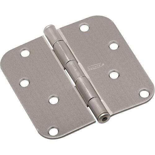 Door Hinge, Interior, Round-Edge, Satin Nickel, 4 In.