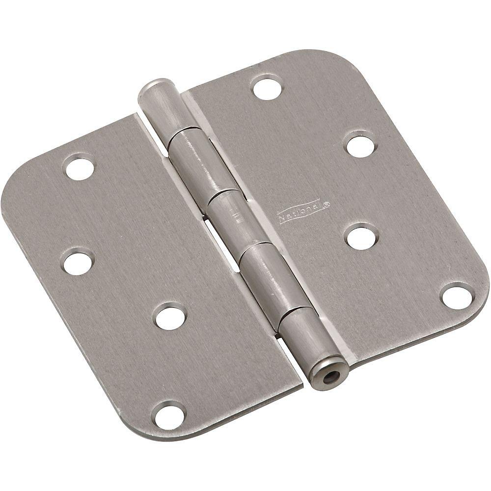 National Hardware N830-243 Door Hinge, Interior, Round-Edge, Satin Nickel, 4 In.