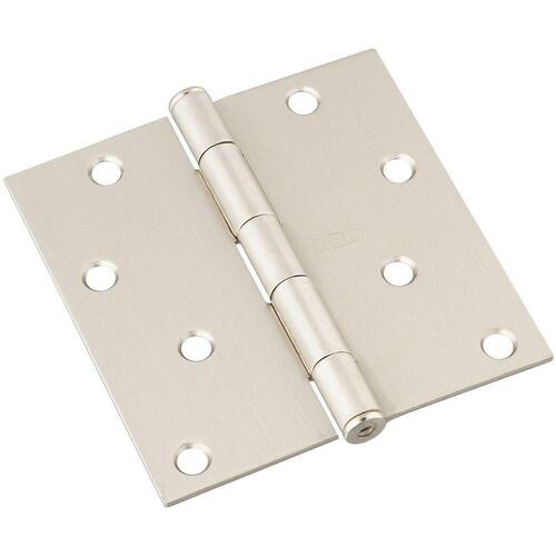 Door Hinge, Interior, Square-Edge, Satin Nickel, 4 In.