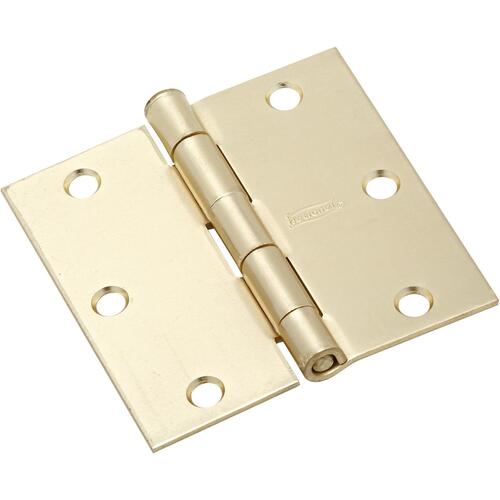 Door Hinge, Interior, Square-Edge, Satin Brass, 3-1/2 In - pack of 3