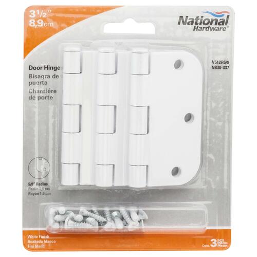 V512 3.5RC5/8 3-1/2" Plain Bearing 5/8R Mortise Door Hinge, - pack of 3 - White