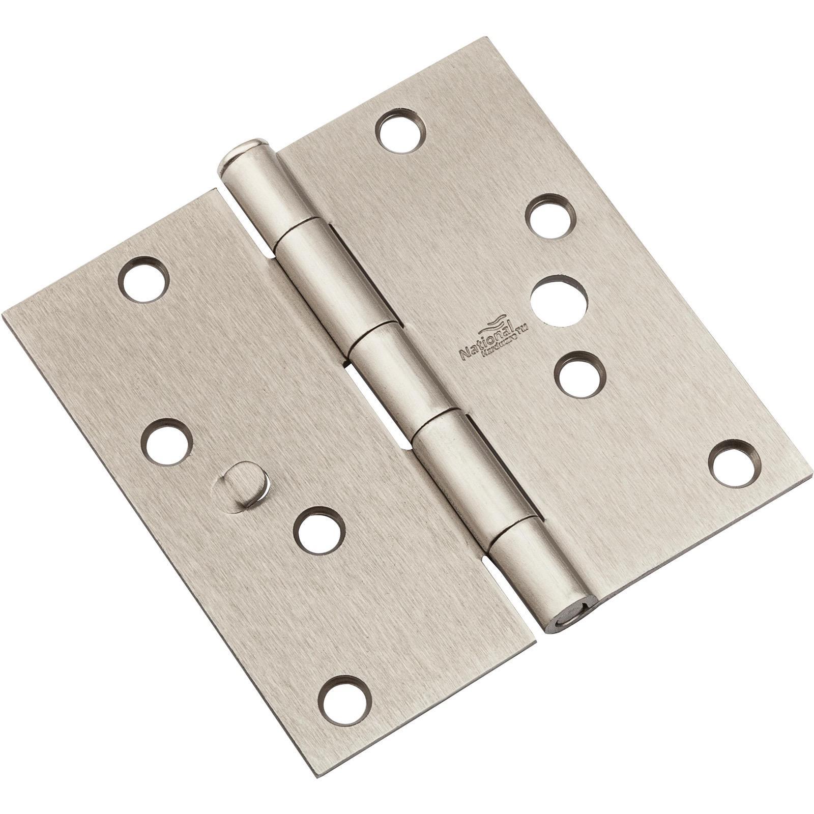 National Hardware N830-404 V512 4" SQR Hinge with Security Stud - pack of 3 - Satin Nickel