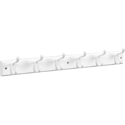 DPV8170 27" x 2-3/4" x 3/5" Hookrail with 6 Coat Hooks - White with White Rail