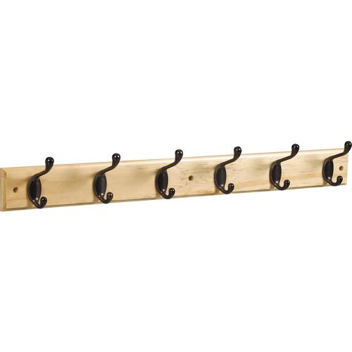 DPV8170 27" x 2-3/4" x 3/5" Hookrail with 6 Coat Hooks - Oil-Rubbed Bronze with Light Brown Rail