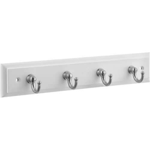 B8175 8-3/4" x 7/10" x 2/5" Keytidy with 4 Key Hooks - Satin Nickel with White Rail