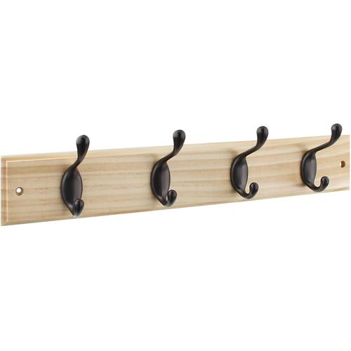 B8170 18" x 2-3/4" x 3/5" Hookrail with 4 Coat Hooks - Oil-Rubbed Bronze with Light Brown Rail