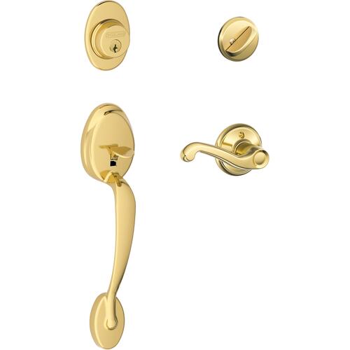 Schlage Residential F60V PLY/FLA 505 F60GPLY605FLA Plymouth Handleset with Flair - Polished Brass