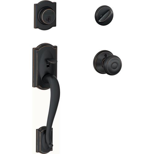 Schlage Residential F60VCAMXGEO716 F60GCAM716GEO Camelot Handleset with Georgian - Aged Bronze