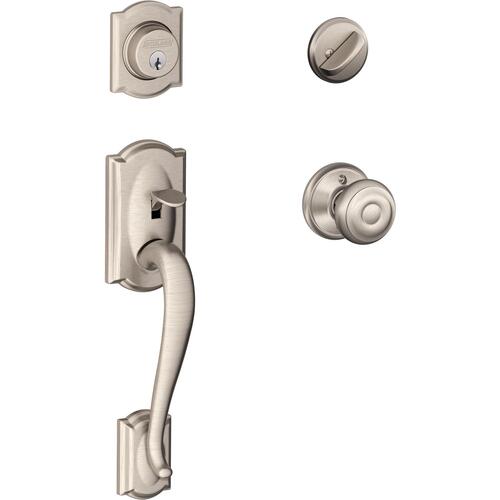 Schlage Residential F60VCAM/GEO619 F60GCAM619GEO Camelot Handleset with Georgian - Satin Nickel