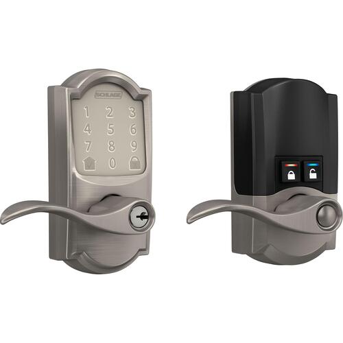 Schlage Residential FE789CAM619ACC FE789WBVCAM619ACC 16-300 10-063 Accent / Camelot Encode Lever - Satin Nickel