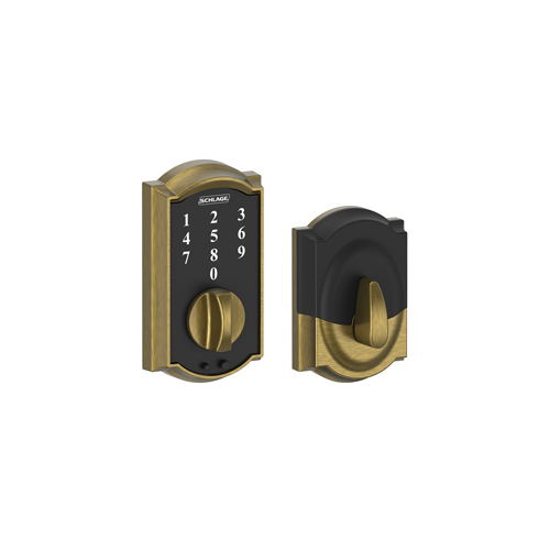 Schlage Residential BE375 CAM 609 BE375CAM609 12-321 10-116 Camelot Touch Keyless Deadbolt - Antique Brass