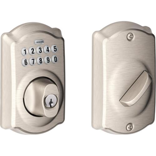 Schlage Residential BE365 CAM 619 BE365CAM619 12-321 10-116 KD Camelot Keypad Deadbolt - Satin Nickel