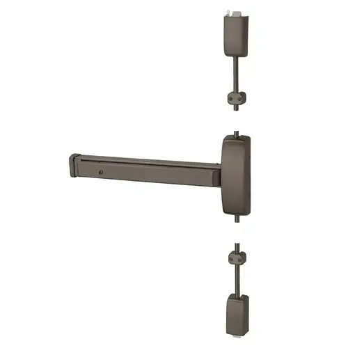 Grade 1 Surface Vertical Rod Exit Device, Wide Stile Pushpad, 32" Device, 120" Door Height, Storeroom Function, Hex Key Dogging, Less Lexan Push Pad Touchbar, Dark Oxidized Satin Bronze Oil Rubbed Finish, Left Hand Reverse