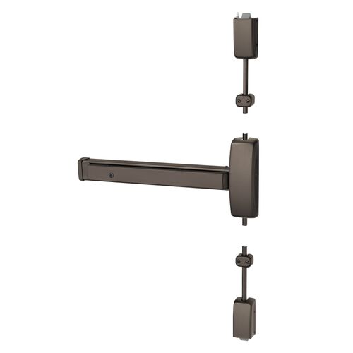 Grade 1 Surface Vertical Rod Exit Device, Wide Stile Pushpad, 32" Device, 120" Door Height, Storeroom Function, L Freewheeling/Vandal Resistant Lever, Hex Key Dogging, Less Lexan Push Pad Touchbar, Dark Oxidized Bronze Finish, Left Hand Reverse