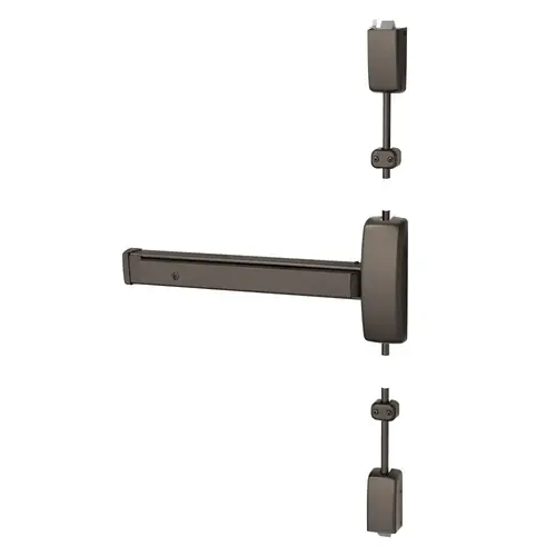 Grade 1 Surface Vertical Rod Exit Device, Wide Stile Pushpad, 32" Device, 120" Door Height, Storeroom Function, L Freewheeling/Vandal Resistant Lever, Hex Key Dogging, Less Lexan Push Pad Touchbar, Dark Oxidized Bronze Finish, Right Hand Reverse