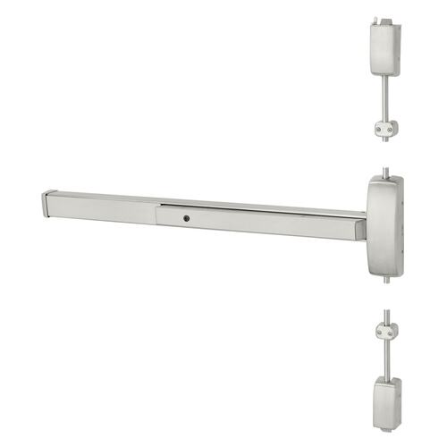 Grade 1 Surface Vertical Rod Exit Device, Wide Stile Pushpad, 42" Device, 120" Door Height, Device to Accept Electrified Trim Function, W Non-Keyed Electric Lever, Fail Safe, Hex Key Dogging, Less Lexan Push Pad Touchbar, Satin Stainless Steel Finish, Right Hand Reverse