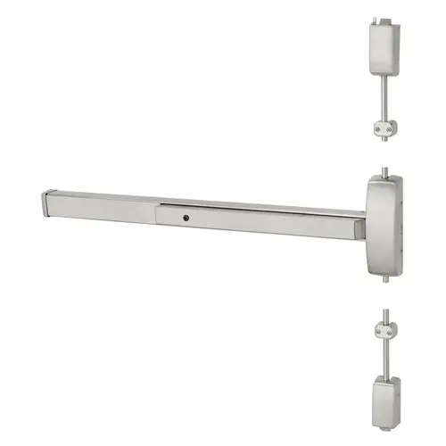 Grade 1 Surface Vertical Rod Exit Device, Wide Stile Pushpad, 48" Device, 120" Door Height, Device to Accept Electrified Trim Function, B Non-Keyed Electric Lever, Fail Safe, Hex Key Dogging, Less Lexan Push Pad Touchbar, Bright Stainless Steel Finish, Right Hand Reverse