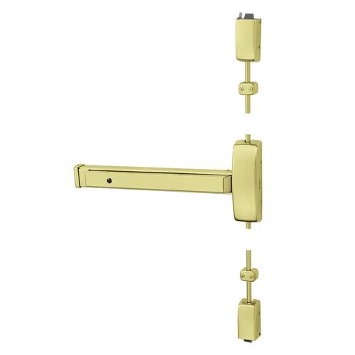 Grade 1 Surface Vertical Rod Exit Device, Wide Stile Pushpad, 32" Device, 120" Door Height, Storeroom Function, J Freewheeling/Vandal Resistant Lever, Hex Key Dogging, Less Lexan Push Pad Touchbar, Bright Brass Finish, Right Hand Reverse