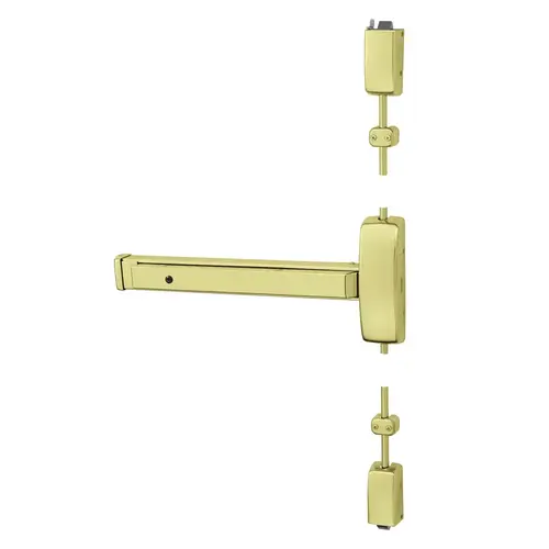 Grade 1 Surface Vertical Rod Exit Device, Wide Stile Pushpad, 32" Device, 120" Door Height, Device to Accept Electrified Trim Function, J Non-Keyed Electric Lever, Fail Safe, Hex Key Dogging, Less Lexan Push Pad Touchbar, Bright Brass Finish, Right Hand Reverse