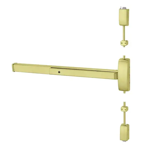 Grade 1 Surface Vertical Rod Exit Device, Wide Stile Pushpad, 42" Device, 120" Door Height, Device to Accept Electrified Trim Function, Hex Key Dogging, Less Lexan Push Pad Touchbar, Satin Brass Finish, Left Hand Reverse