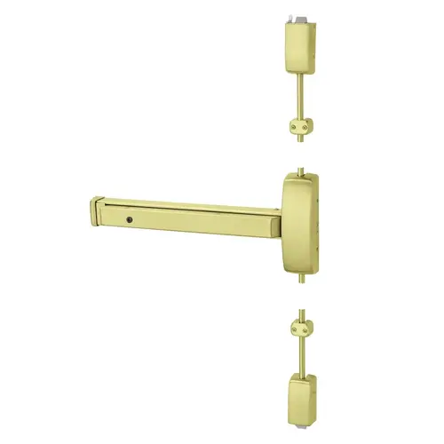 Grade 1 Surface Vertical Rod Exit Device, Wide Stile Pushpad, 32" Device, 120" Door Height, Device to Accept Electrified Trim Function, E Non-Keyed Electric Lever, Fail Secure, Hex Key Dogging, Less Lexan Push Pad Touchbar, Satin Brass Finish, Right Hand Reverse