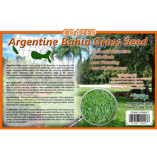 Bahia Seed Processors 13700027 Coated Bahia Argentine Grass Seed 5-LBS