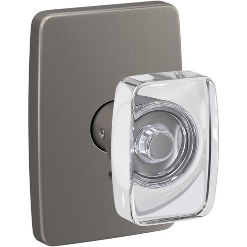 Caine Glass Knob with Greene Rose Passage and Privacy Lock with 16600 Latch and 10027 Strike Satin Nickel Finish