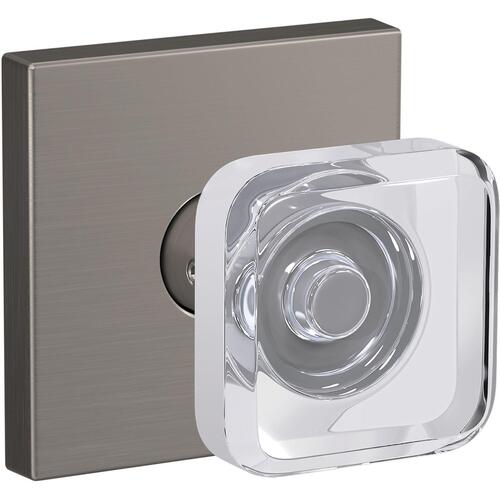 Kyle Glass Knob with Collins Rose Passage and Privacy Lock with 16600 Latch and 10027 Strike Satin Nickel Finish