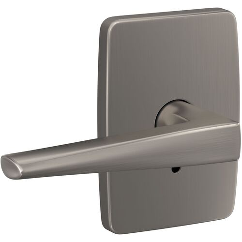 Eller Lever with Greene Rose Passage and Privacy Lock with 16600 Latch and 10027 Strike Satin Nickel Finish