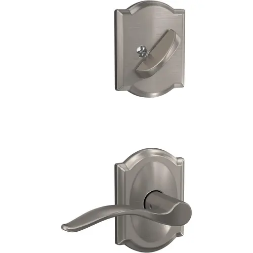 Pennant Lever with Camelot Rose Interior Active Trim with 16680 Latch and 10269 Strike Satin Nickel Finish