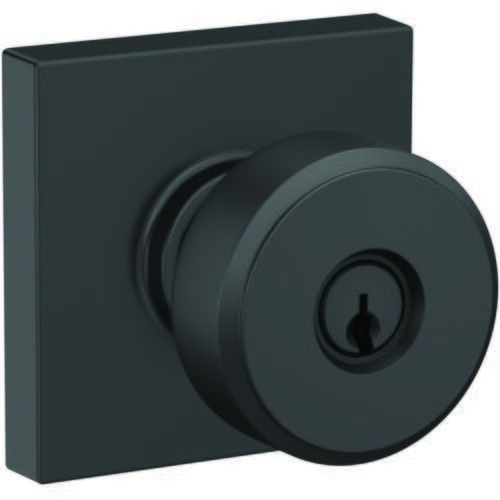 Swanson Knob with Collins Rose Keyed Entry Lock C Keyway with 16086 Latch and 10027 Strike Matte Black Finish