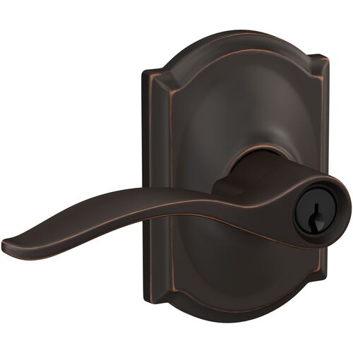 Pennant Lever with Camelot Rose Keyed Entry Lock C Keyway with 16086 Latch and 10027 Strike Aged Bronze Finish