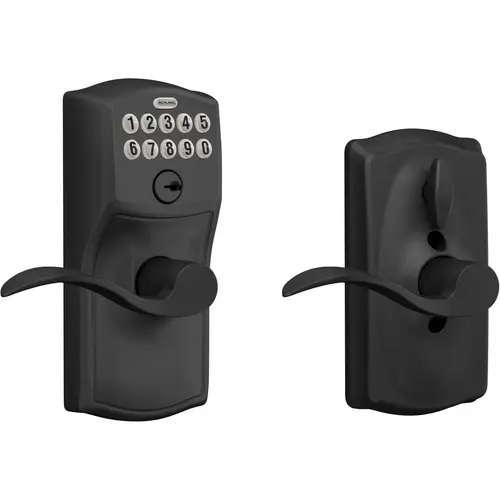 Camelot with Accent Lever Entry Flex Lock Electronic Keypad with 16211 Latch and 10063 Strike Matte Black Finish