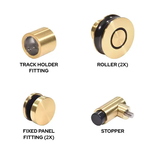 CRL CLNHDWKSB Satin Brass Replacement Rollers, Fixed Panels, Wall Bracket & Stopper for Colonia Sliding Shower Door System