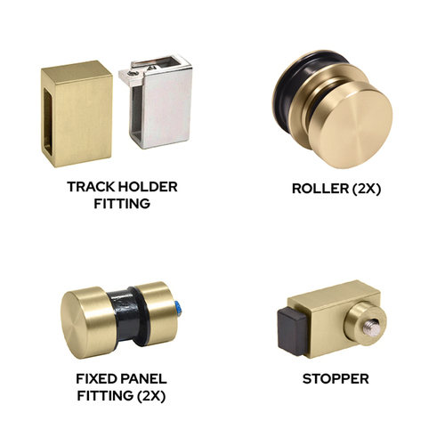 Brushed Bronze Replacement Rollers, Fixed Panels, Wall Bracket & Stopper for Cavoli Sliding Shower Door System