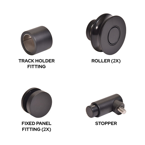 CRL CLNHDWKMBL Matte Black Replacement Rollers, Fixed Panels, Wall Bracket & Stopper for Colonia Sliding Shower Door System