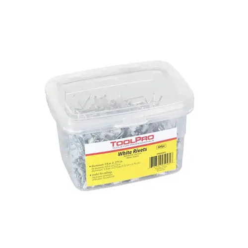 ToolPro TP05095 Pull Rivet, 0.275 in L, Aluminum, 1/8 in Head White - pack of 500