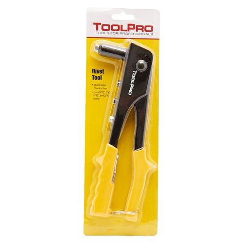 ToolPro TP05100 Hand Rivet Tool, 3/32, 1/8, 5/32, 3/16 in Rivet, Pull Rivet, Cushioned, Non-Slip Handle, 13 in L Black/Yellow