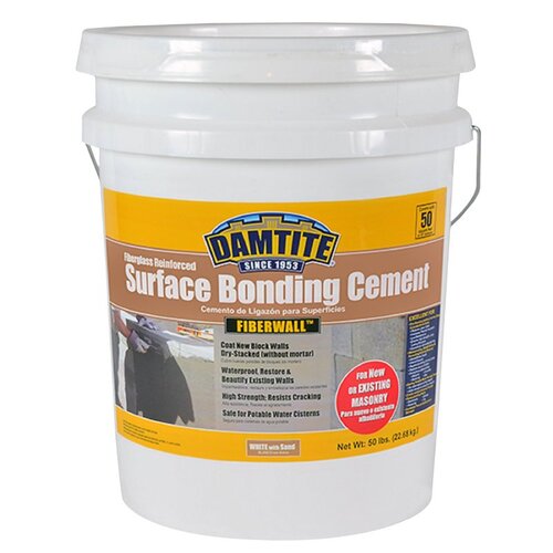 DAMTITE 4851 FiberWall 0 Surface Bonding Cement, White, Powder, 50 lb Pail