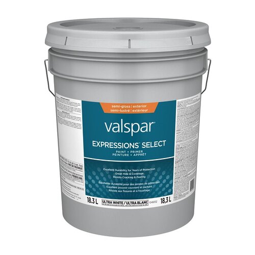 Exterior Latex Paint and Primer, Acrylic, Semi-Gloss, Ultra White, 5 gal