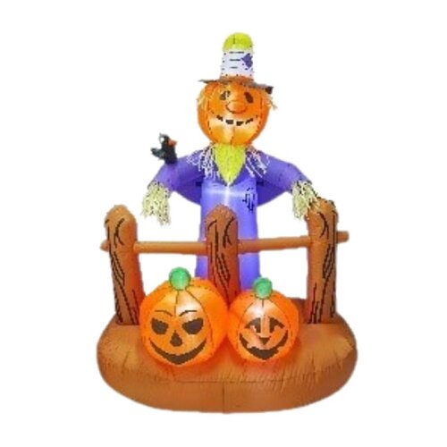 Inflatable Scarecrow w/Pumpkin, 5 ft H, Polyester, Multi Color, Internal Light/Music: Internal Light, Indoor/Outdoor Multi-Color