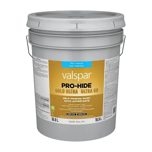 Interior Self-Priming Paint, Flat, Black, 5 gal, 37 sq-m Coverage Area