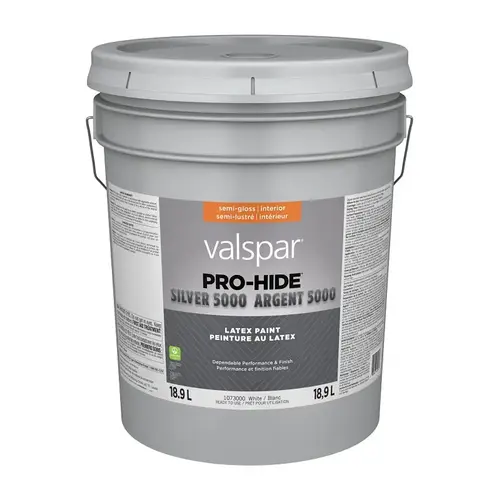 Interior Paint, Semi-Gloss, White, 5 gal, 37 sq-m Coverage Area