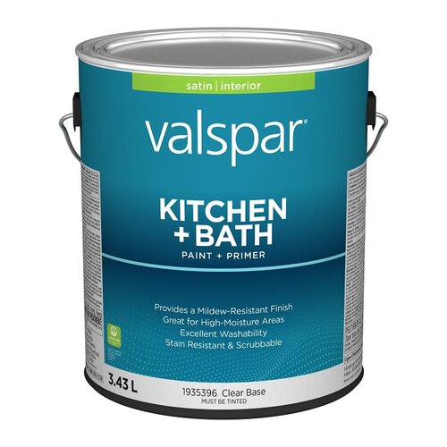 Kitchen and Bath Interior Paint and Primer, Satin, Clear, 1 gal