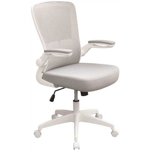 BOSS Office Products B6366WT-GY Deluxe White Frame Gray Mesh Ergonomic Chair Flip-Up Arms