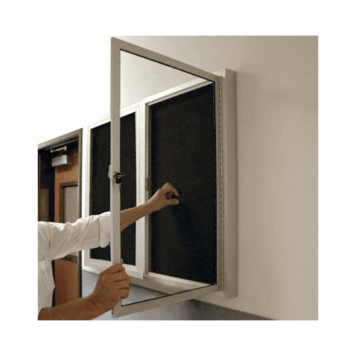 Satin Anodized 47" x 36" Hinged Double Door Bulletin Board Case With Charcoal Cork Backboard