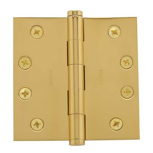 4" x 4" Mortise Square Hinge Non-Removable Pin Unlacquered Brass Finish